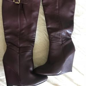 Maroon knee high boots with heel